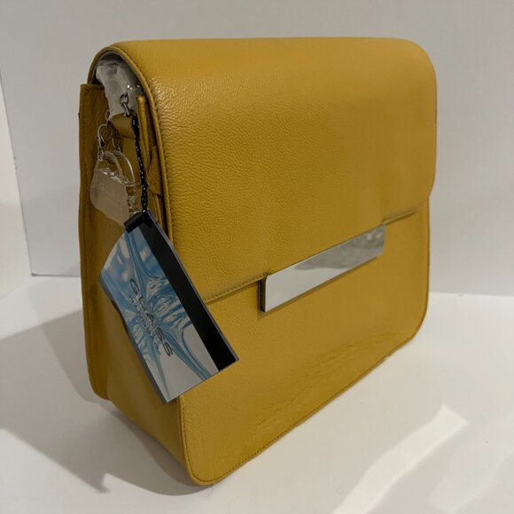 Glass Handbag Cross-Body Bag in Yellow Pebble Leather - Picture 2 of 6